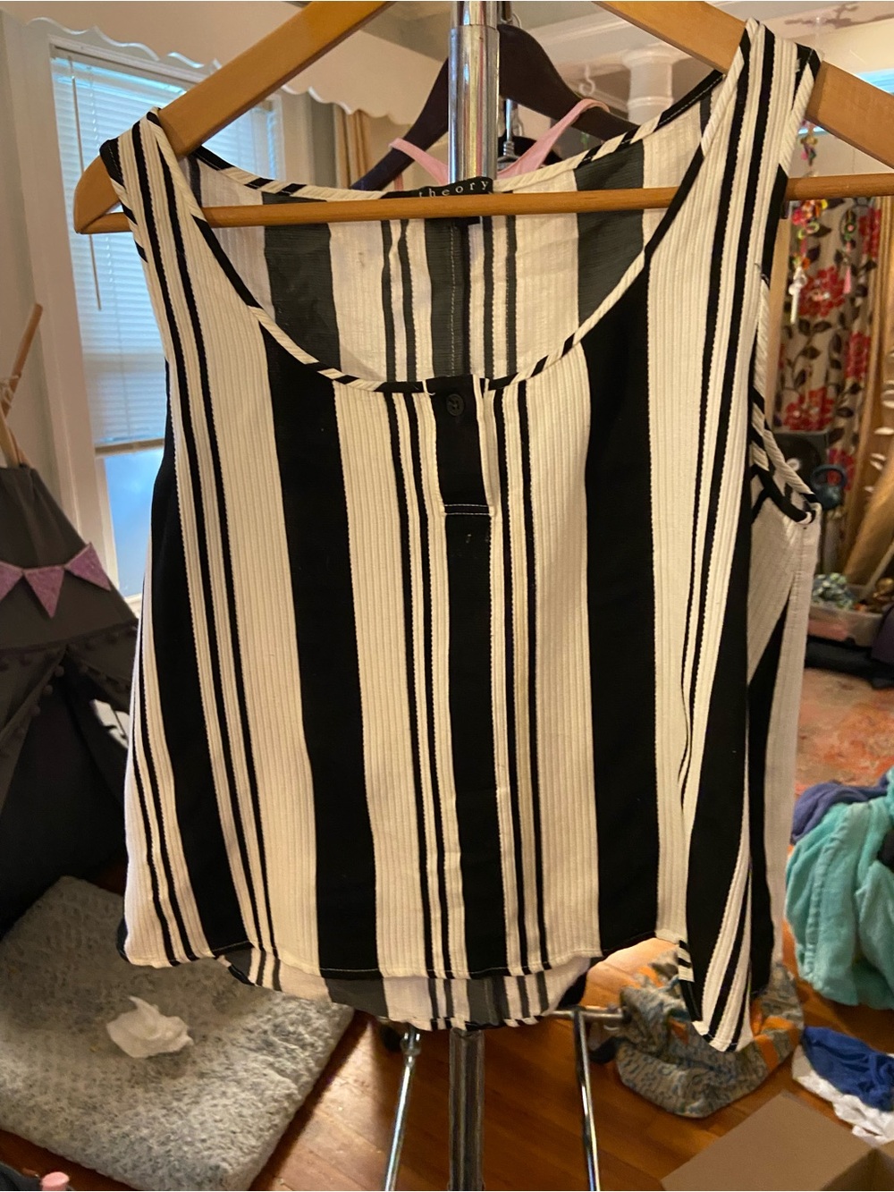 Theory Black and White Vertical Stripe Tank Top